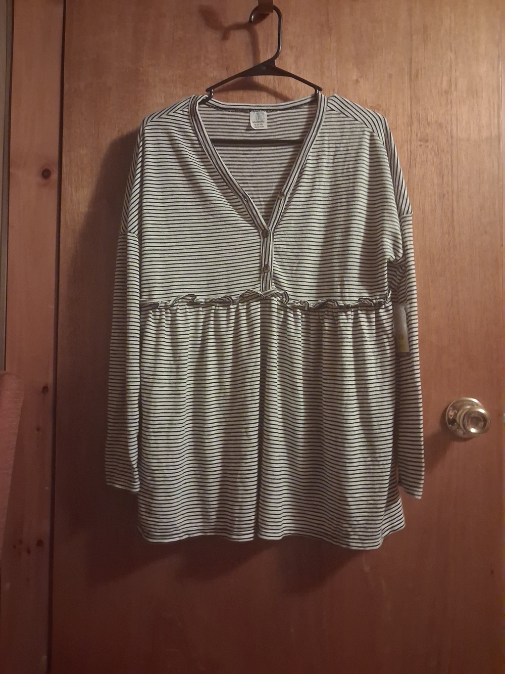 Time and Tru Black & White Striped V-Neck Nursing Top